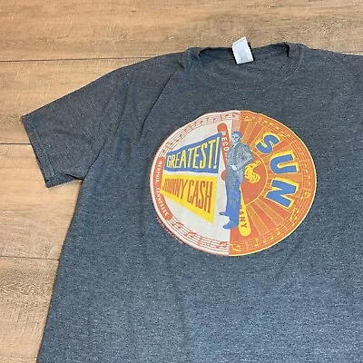 Johnny Cash Sun Records T Shirt Mens Size Large Gray Gildan Sun Records B13 • $19.95