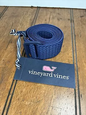 Vineyard Vines Men's D-ring Belt Canvas Patterned Stretch Blue Sz Med NEW NWT • $19.99