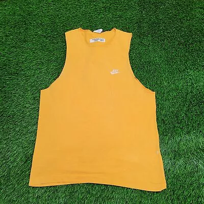 Vintage NIKE Chest-Swoosh Muscle Tank-Top M 20x28 Yellow White Embroidered Logo • $44.52