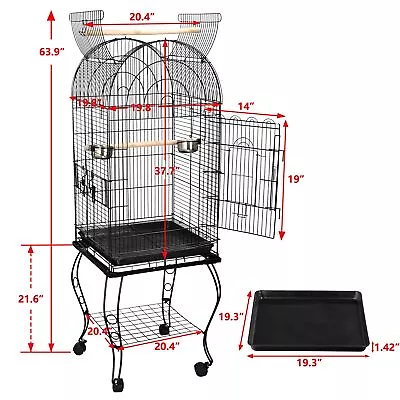 63  Open Top Bird Cage With Detachable Stand Sturdy Rolling Cockatiel Macaw Home • $68.58