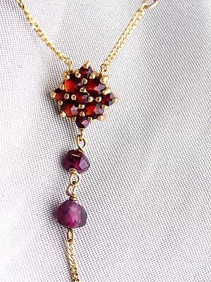 Vintage 10k Yellow Gold Bohemian Rose Cut Garnet Necklace Festoon Neckalce • $299