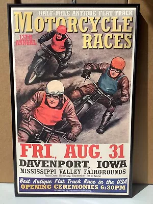 13th Annual Davenport IA Motorcycle Flat Track Race Poster #1042 • $5