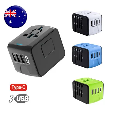 $22.86 • Buy International Universal Travel Adapter With 3 USB+ Type C AC Power Charger AU