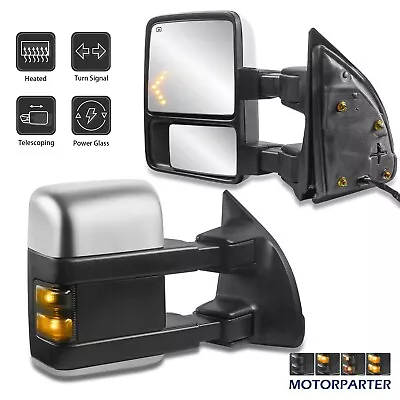 Chrome Tow Mirrors Power Heated Turn Signal For 99-07 Ford F250-F550 Super Duty • $127.95