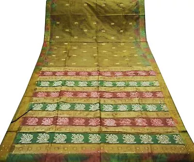 Indian Vintage Multi Color Indian Sari 100% Pure Silk Woven Fabric 5y Craft • $73.45