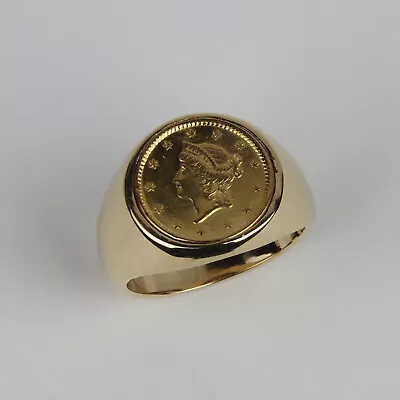 Heavy Vintage 14k Yellow Gold 1851 Liberty $1 Coin Men's Pinky Ring Size 7 • $899