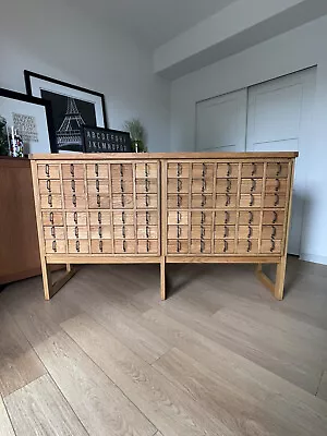RARE Vintage MCM Lateral 60 Drawer Library Card Catalog - Solid White Oak • $12500