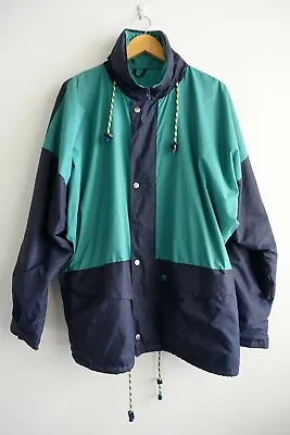 Vintage 1990s Mens Helly Hansen Jacket Size M Water Resistant Navy Green Hooded • $29