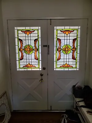 Vintage Double Entry Front Door Stained Glass 32  X 79 1/2  • $1599.99