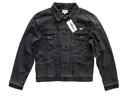 Wrangler Nwt Men's Washed Black Gray Pleat Trucker Denim Jacket WBPJKEM Small • $45
