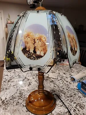 Vintage Orange Cat Kittens Lamp Glass Panel Lamp Works • $36