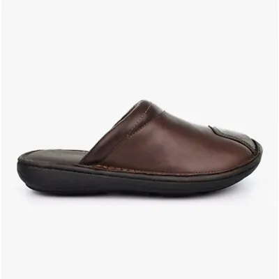 Roamers M024B Mens Comfortable Padded Leather Textile Lining Clog Slippers Brown • £36