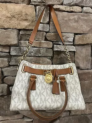 Michael Kors Hamilton Traveler Vanilla Brown Signature Satchel Shoulder Bag • $69