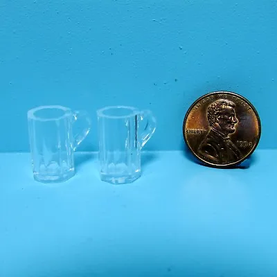 Dollhouse Miniature Plastic Beer Mugs Glasses Kitchen Or Bar Set Of 2 FA40293 • $1.34
