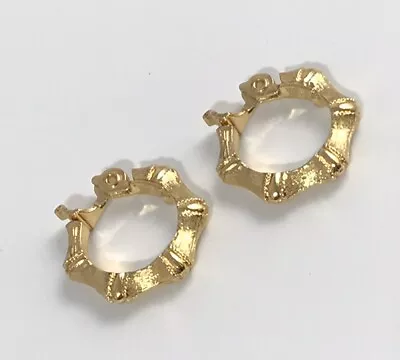 Vintage Signed Monet Clip On Earrings Bamboo Hoops Gold Tone. #1012 • $19.95