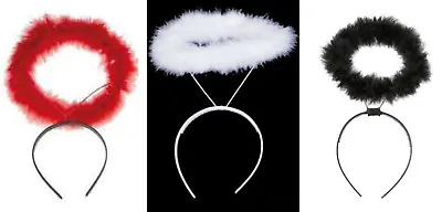 Fancy Dress Fluffy Halo Red Black Or White Halloween Costume Dressing Up  • £3.45