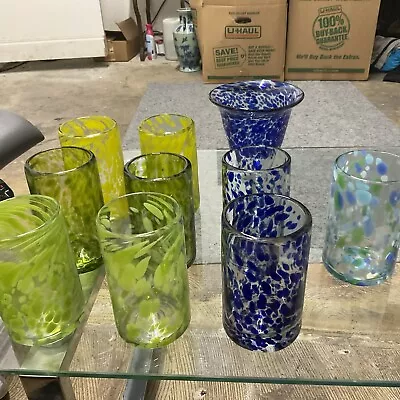 Lot Of 10 Beautiful Mexican Hand Blown Murano Style Art Drinking Glasses VTG • $49.99