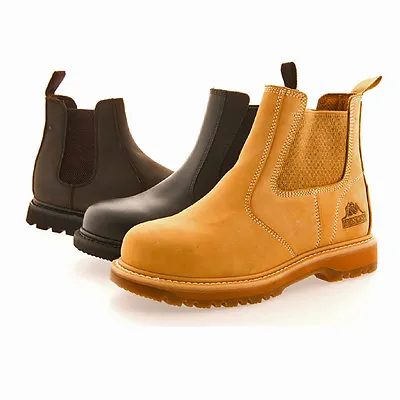 Mens Groundwork Safety Work Leather Dealer Chelsea Boots Steel Toe Cap Size • £35