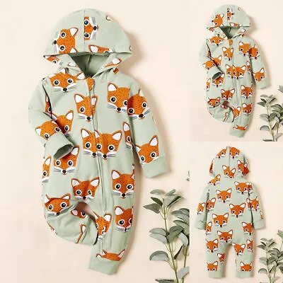 £2.99 • Buy Newborn Baby Boys Girls Fox Romper Long Sleeve Hooded Jumpsuit Outfits Clothes