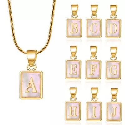 Fashion 14K Gold Plated 26 Letter Alphabet Shell Pendant Necklace Birthday Gift • $0.98