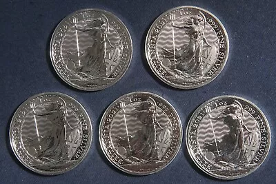 Five (5) 2021 1 Oz .999 Silver Britannia Coins (5 Oz Total)  Lot 280908 • $170.47