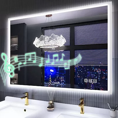 LED Bathroom Lighted Mirror With Bluetooth Antifog Dimmable Vanity Touch 5 Size • $151.19