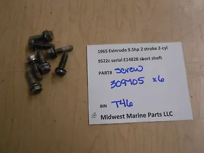 309705 OMC 1965 Evinrude 9.5hp 9522 Outboard Screws (6) T46 • $18