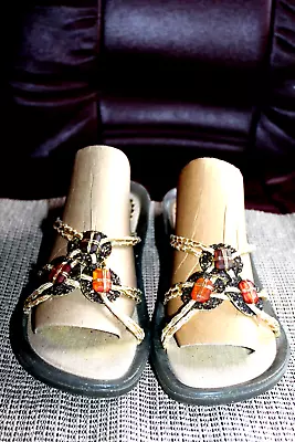 J.JILL ITALY Women's Gold Multi Beaded Flats Slip On Sandals Size-7 M NWOB • $14.99