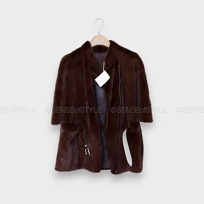 Brunello Cucinelli Mink Fur Jacket Coat Leather Belt Top Vest Size IT 42 M 6 • $2250