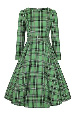 H&R London Highland Swing Dress Green Vintage 1950s Festive Hearts Roses • $82.08