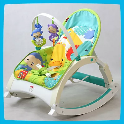 ✅ FISHER-PRICE Foldable Portable White Blue Green Baby Bouncing Rocking Chair • £20.51