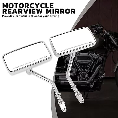 Chrome Rectangle Motorcycle Rear View Mirrors For Harley Davidson Bobber Chopper • $35.03