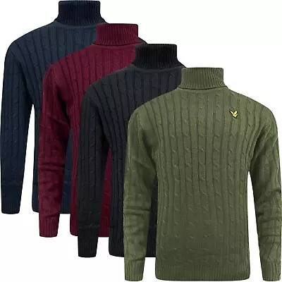 Mens Roll Turtle Polo Funnel Neck Jumper Pullover Cable Knitted Sweater Top Warm • £15.99