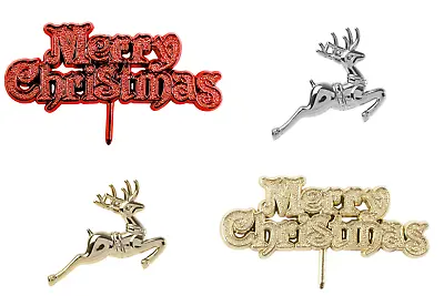 Christmas Cake Toppers PICS Cupcake Merry Xmas Pick Decoration Reindeer Deer • £1.49