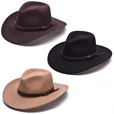 £23.99 • Buy Cowboy Hat 100% Wool Crushable Stetson Western Style Outback Fedora 8cm Brim