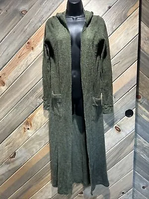 Max & Mia Olive Green Hooded Maxi Pocketed Open Front Cardigan Sweater Coat - M • $20
