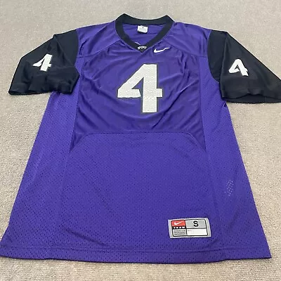 Vintage TCU Horned Frogs Football Jersey Men's Small Team Nike Purple Black #4 • $29.95