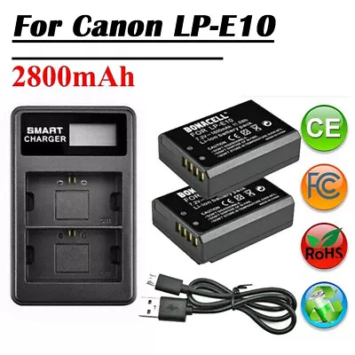 2Pack LP-E10 Battery + Charger For Canon Rebel T3 T5 T6 T7 EOS 1300D 1200D X50 • $35.99