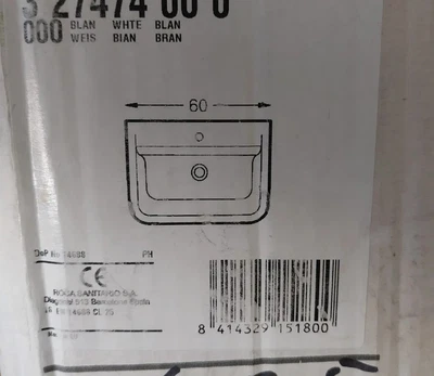 £45 • Buy ROCA Wall Hung Basin Sink 1TH  Overflow 600mm X 475mm