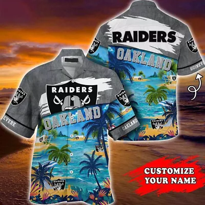 Custom Name Oakland Raiders Hawaiian Shirt Tropical Island Beach Summer Shirt • $33.99