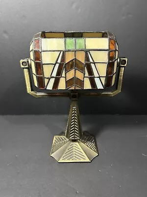 PartyLite Tiffany Mission Style Desktop Stained Glass/Brass Tea Light Lamp • $19.99