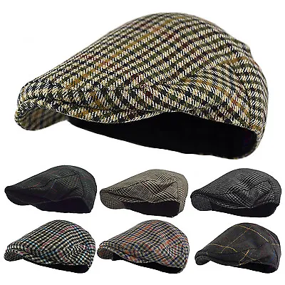 Traditional Herringbone Wool Tweed Plaid Newsboy Ivy Gatsby Hat Golf Hat Cabbie • $12.99