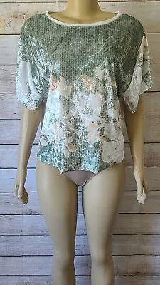$22 • Buy Zara W&B Collection Women Front Velvet Floral Multicolor Short Sleeve Blouse  L