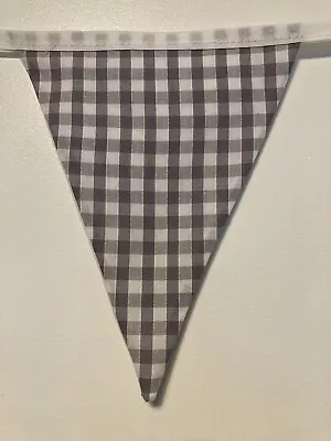 Grey Gingham Bunting - Fabric -Double Flags -Garden Party Or Indoor • £7.50