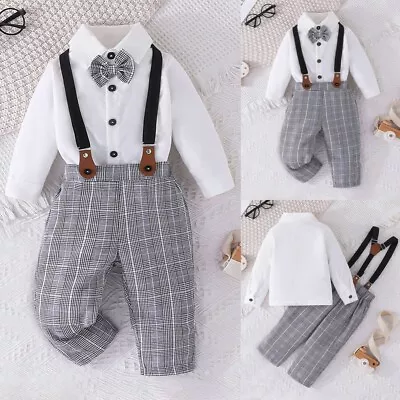 Toddler Kids Baby Boys Gentleman Shirt Plaid Check Pants Formal Outfit Clothes • $18.59