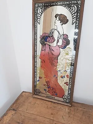 Framed Wooden Mirror - Alfonse Mucha - Summer Art Nouveau Vintage Four Seasons  • £90