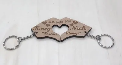 Personalised Hand Shaped Heart Keyring JigsawValentinesfree Gift Bag • £4.98