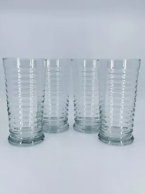 4 Libbey  Sirrus Ribbed Glass Tumblers Drinking Glasses Mid Century Modern COOL • $29