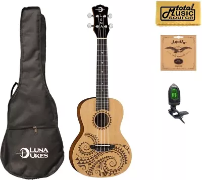 Luna UKE TC SPR Tattoo Spruce Concert Ukulele TMS Bundle • $114.99