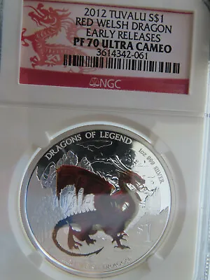 $224.99 • Buy 2012 Tuvalu RED WELSH DRAGON S$1 NGC PF70 Silver 1oz Proof Early Releases ER